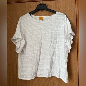 Ruby Rd. White Short Sleeve Top with Flutter Sleeves